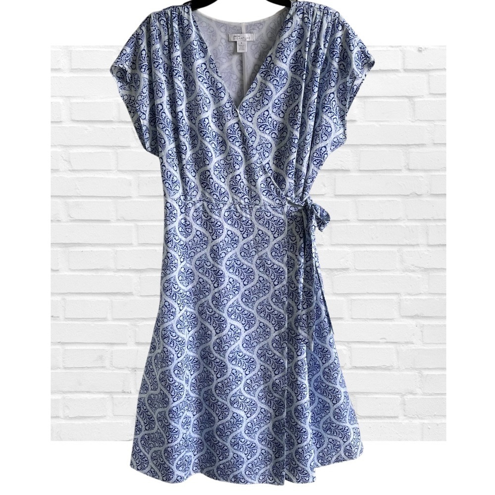 Nordstrom Signature M Cranney Print Silk Blend Wrap Dress Women’s 8 Preppy Beach